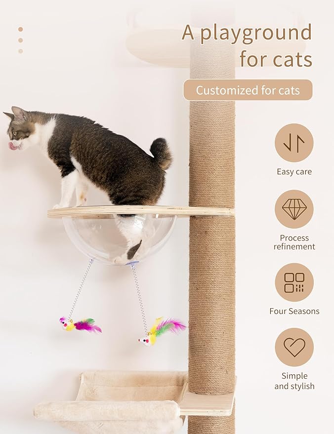 Floor-to-Ceiling Cat Tree with Natural Sisal Rope Scratching Post - Adjustable Height (55-119 Inches) - Modern Cat Activity Tree, Cat Scratcher Post