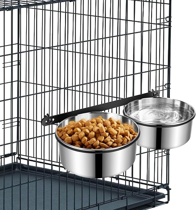 Yummy Sam Hanging Pet Dog Food Water Bowl for Cage, Stainless Steel Non-Spill Kennel Hanging Cats Pets Bowls with Clamp Holder Crate Feeder Dish for Medium Large Dogs Pets (Silver)