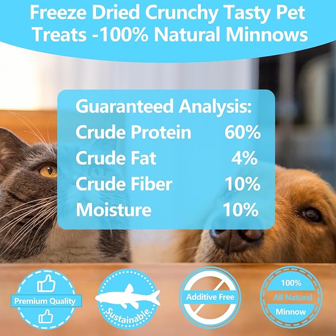 Minnows - 8.5 oz Freeze Dried Minnows for Cats & Dogs - 100% Natural Premium Cat & Dog Treat (8.5 OZ)