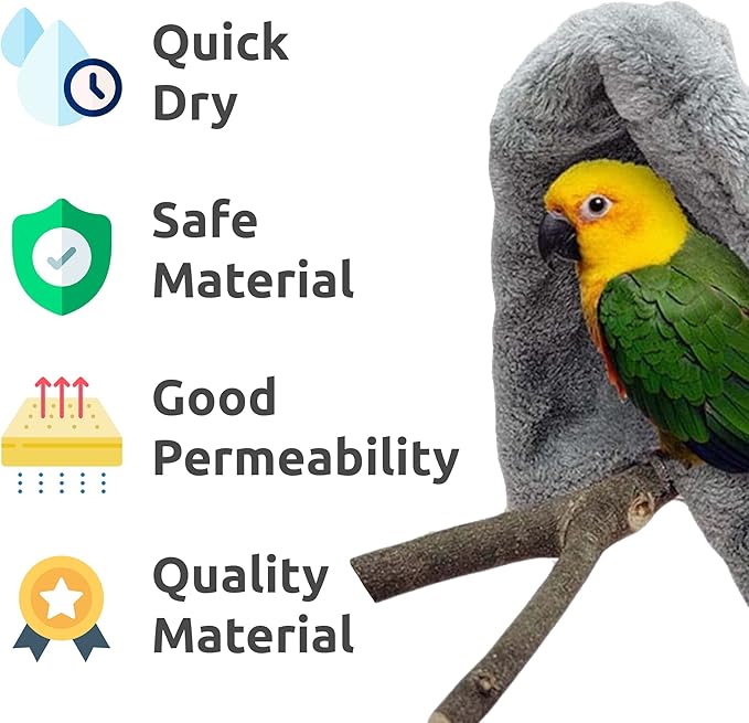 SIMENA Bird Blanket for Cage, Corner Fleece Bed for Birds, Cozy Bird Warmer, Parrot House for Cage, Cuddle Nest Hanging Toy for Lovebirds Parakeet (Small)
