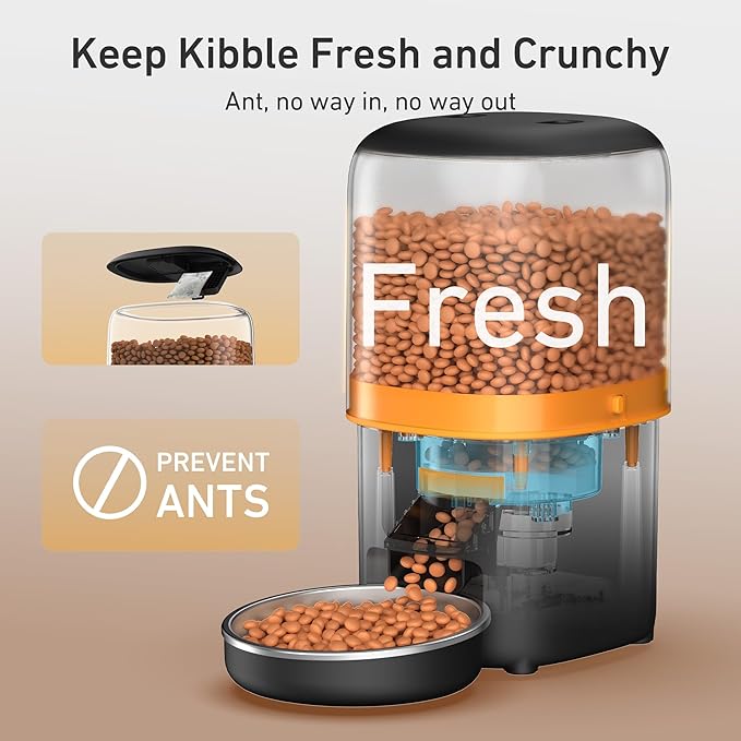 2025 Upgraded Automatic Cat Feeder - 4L Timed Auto Pet Feeder for Cat and Dog with Dry Food Dispenser, 180-day Battery Life, 1-6 Meals Per Day, 1-16 Portion, Desiccant Bag Keeps Food Fresh