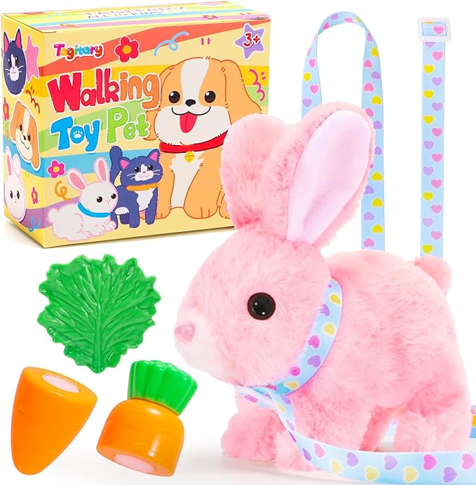 Tagitary Plush Bunny Toys for Kids - Interactive Electronic Rabbit with Sounds, Wiggling Ears, Hopping Motion, Leash - Perfect for Easter, Christmas, or Birthday Gifts