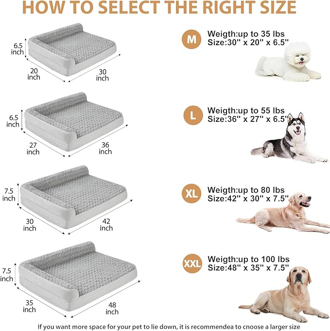 BFPETHOME Orthopedic Dog Beds for Large Dogs-Waterproof Sofa Dog Bed with Removable Washable Cover, Big Pet Bed with Waterproof Lining and Nonskid Bottom,Pet Bed for Large Dogs