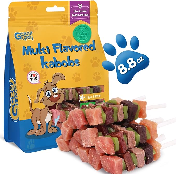 gazeupon Dog Treats, Multi-Flavored Kabobs Treats, High Protein Dog Chews, Made with Real Chicken, Duck, Beef, Rabbit, Salmon