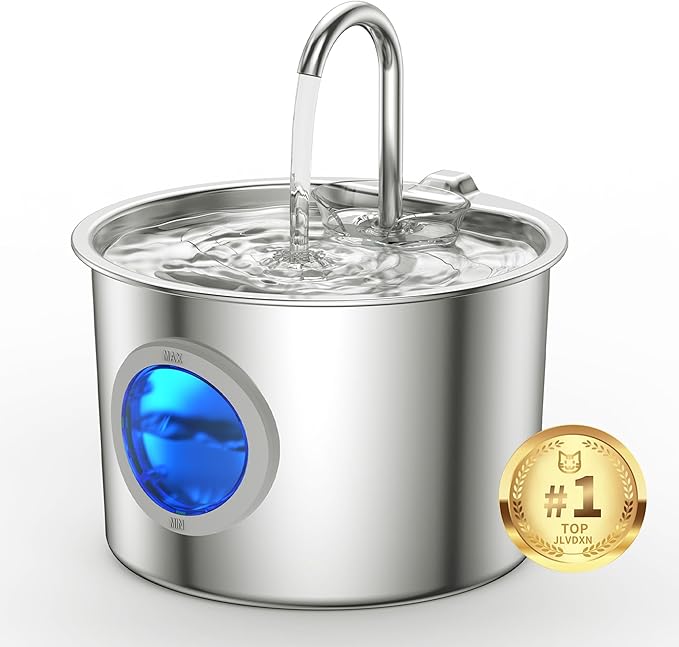 Cat Water Fountain Advanced 304 Stainless Steel 2.2L/74oz with Detachable Tank, Easy to Clean, Automatic Pet Fountain Quiet Cats Water Dispenser, Dogs (74oz Cat Fountain)