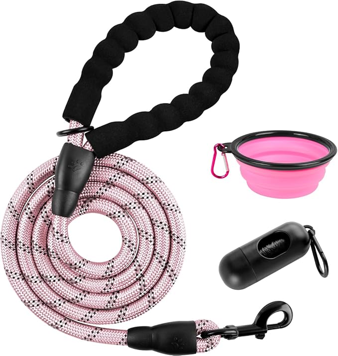 BARKBAY Dog Leashes for Large Dogs Heavy Duty Dog Leash 4/5/6 FT with Comfortable Padded Handle and Highly Reflective Threads for Medium Large Dogs Walking Training Running (6FT-1/2,Baby Pink)