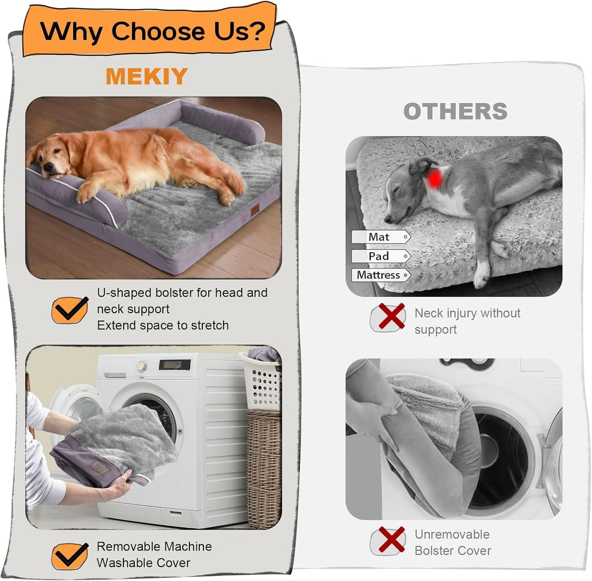 Extra Large Dog Bed-Orthopedic Waterproof XL Dog Bed for XLarge Extra Big Dogs - Foam Couch Sofa Washable with Removable Cover-Purple