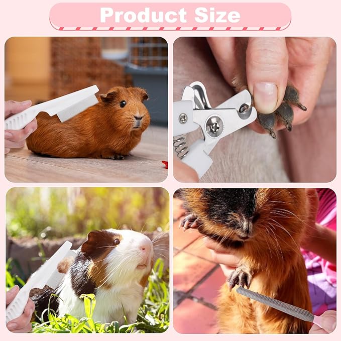 Guinea Pig Brush Kit Hamster Cleaning Grooming Comb with Nail Clipper Trimmer, Nail Files - Professional Small Animal Grooming Tool for Rabbit, Bunny, Puppy, Kitten, Ferret
