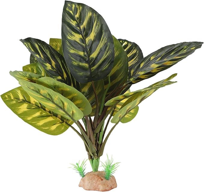 IBWell Terrarium Plants for Reptile Terrarium, Reptile Plants Tortoise Habitat Accessories, Artificial Spider Plant for Gecko, Ball Python, Tortoise Terrarium Décor - Peacock Prayer