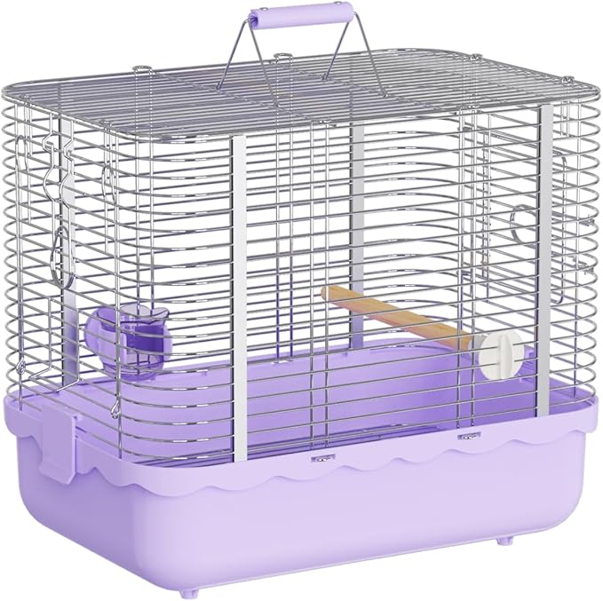 Bird Carrier Travel Cage, Durable Portable Stainless Steel Birdcage with Bird Perch & Feeding Bowl for Parrots Canaries Budgies Lovebirds Conures Cockatiels (Large Purple)