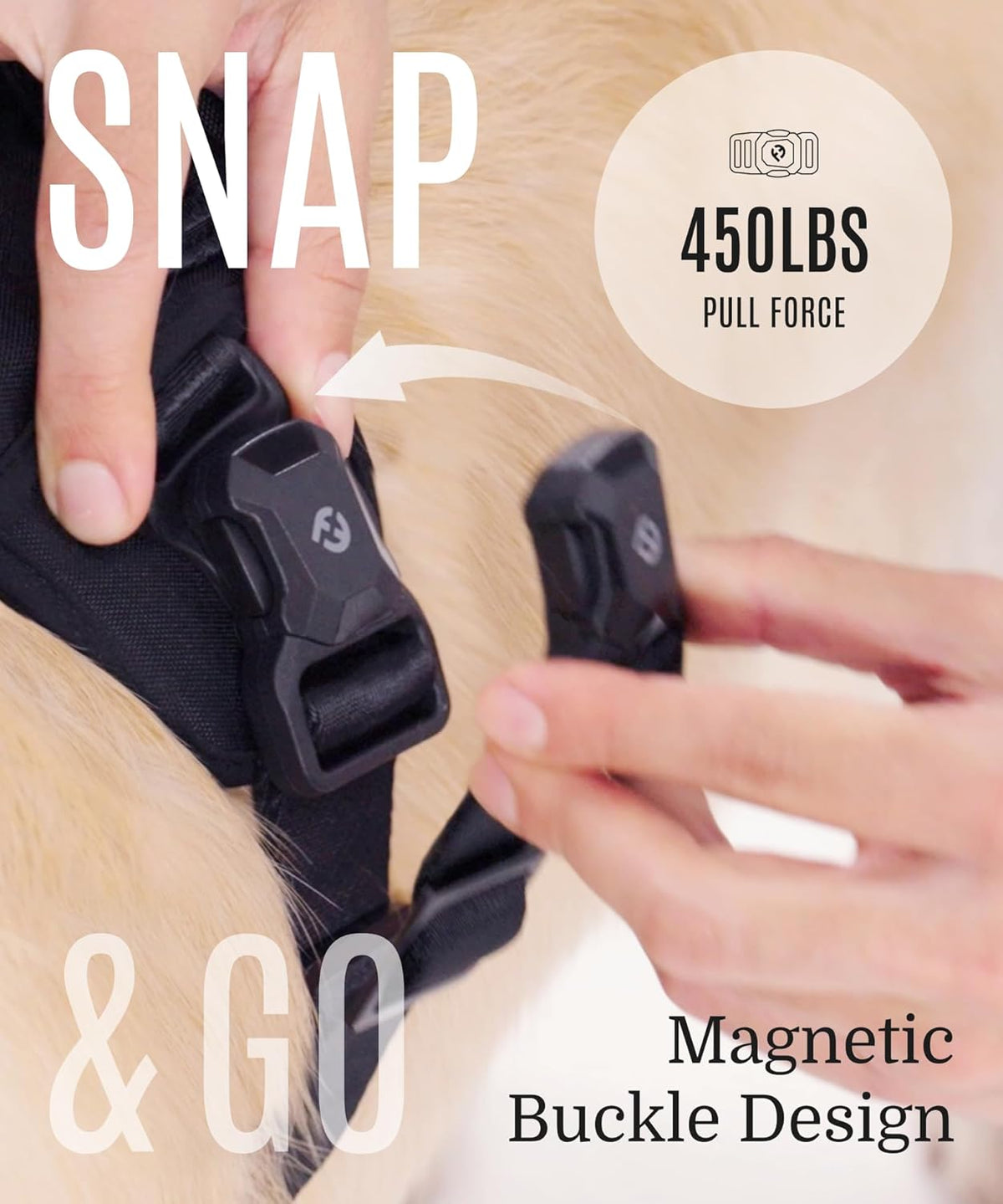 2025 New Edition, Fei & Eve MagEase Dog Harness - 3-Second Magnetic Buckles | 3-Point No-Pull Control | Heavy-Duty 900D Nylon | Dual Safety Handles | Breathable Mesh | Adjustable Fit, Large, Champagne