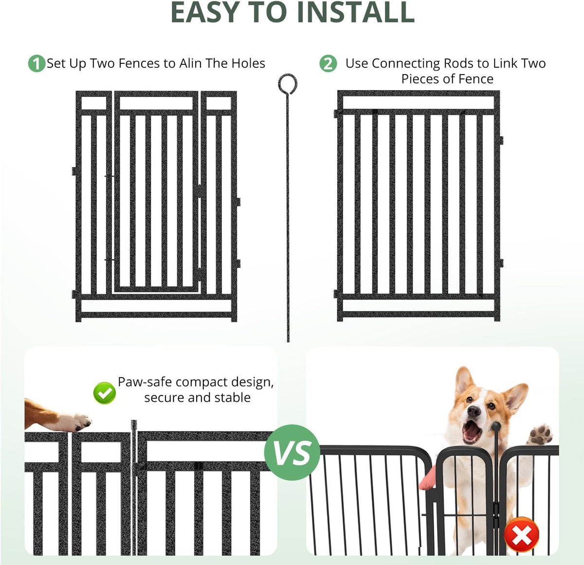 Dog Fence Outdoor Indoor, 32" Inch Height 32 Panels Dog Playpen for Large/Medium/Small Dogs Metal Dog Pen for Yard Camping and RV | Black-Silver