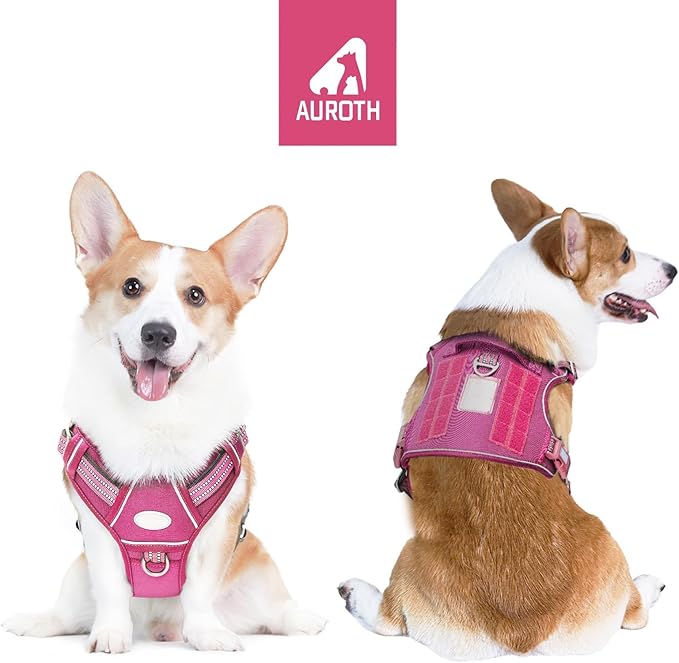 Auroth Tactical Dog Harness for Large Dogs No Pull Adjustable Pet Harness Reflective K9 Working Training Easy Control Pet Vest Military Service Dog Harnesses Rose Red M