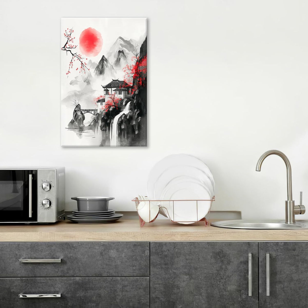 Japanese Wall Art Canvas Asian Nature Wall Decor Prints Framed Painting Mountain Landscape Pictures Gifts Artwork for Bathroom 16"x24"
