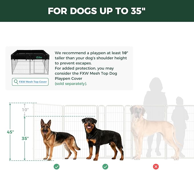 FXW Homeplus Unleashed Indoor Dog Playpen - Stress-Free and Safe Play, Heavy Duty 45 Inch 6 Panels Dog Pen for Large Dogs, White│Patented