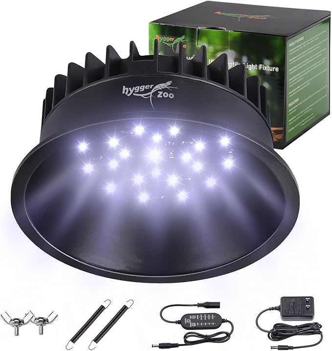 UVB Light for Reptiles, UVA UVB Reptile Light Fixture with Timer LED UVB Bulb for Bearded Dragon Gecko Turtle Chameleon Lizard Snake, Adjustable Brightness UVB Lamp for Reptile Tank Accessories, Black