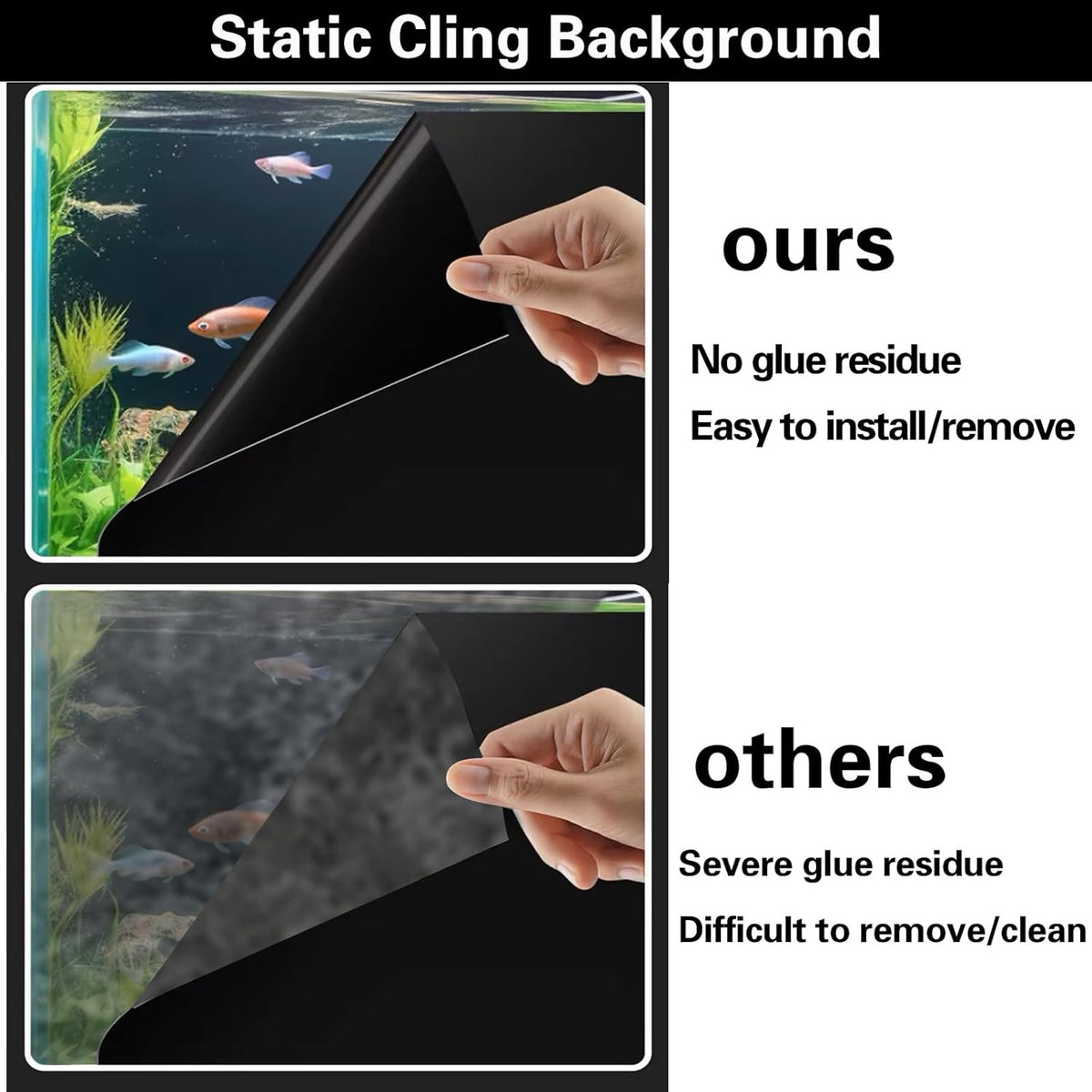 Fish Tank Aquarium Background - Black, Electrostatic Adhesion, Glue-Free, Easy Installation, Traceless Removal, Size 23.6 X 78.7 Inch