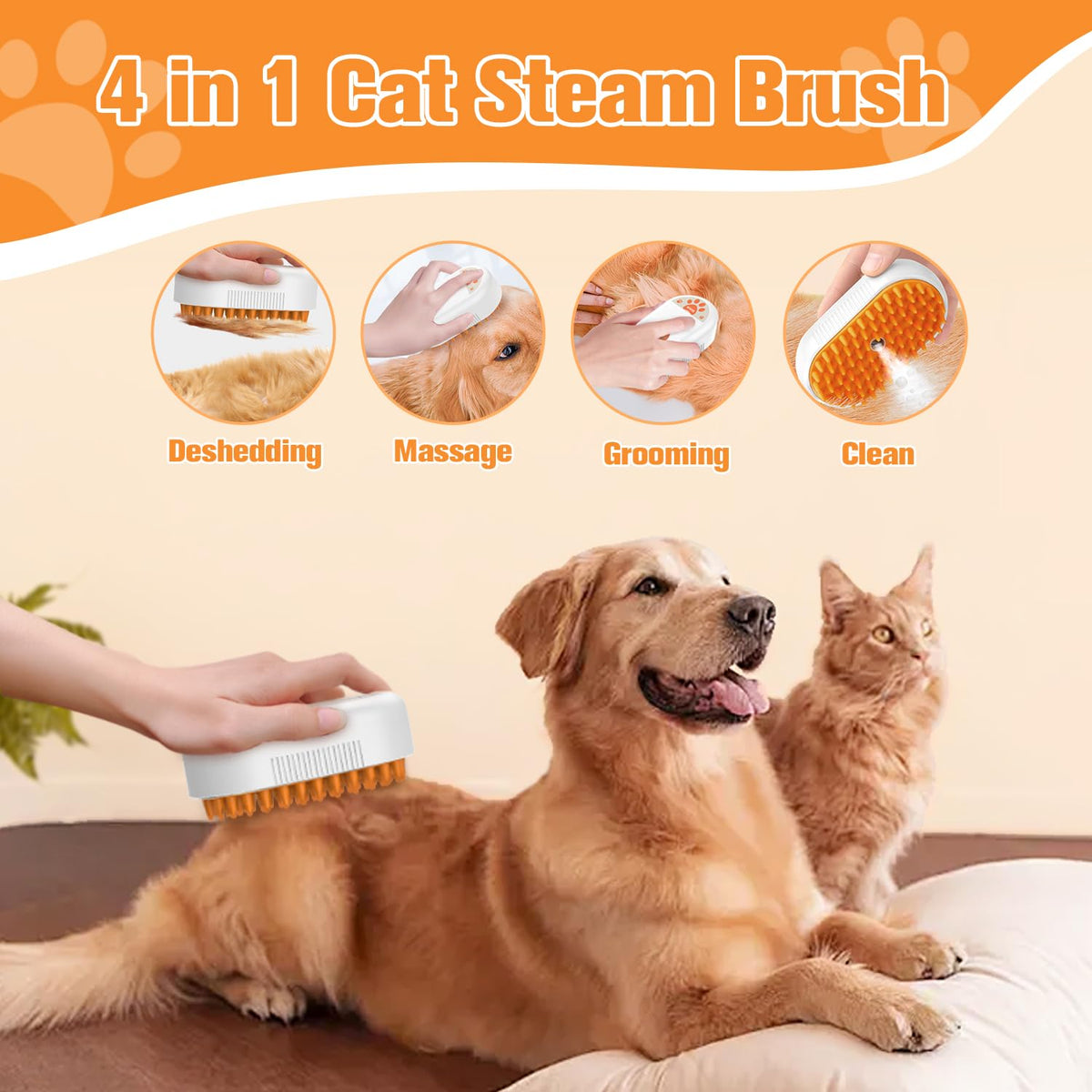 Cat Steam Brush for Shedding,3 in1 Cats Water Spary Comb,Rechargeable Steamy Cat Brush,Spritz Defur Comb for Cats,Silicone Pets Steamer Brushes for Massage,Grooming,Removing Loose Hair Yellowish&White