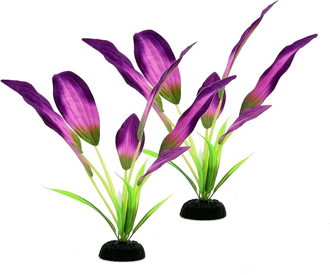 Silk Aquarium Plants for Betta Fish Tank, 2 Pcs 8 Inch Small Silk Aquarium Plant Aquatic Water Grass Decoration, Purple