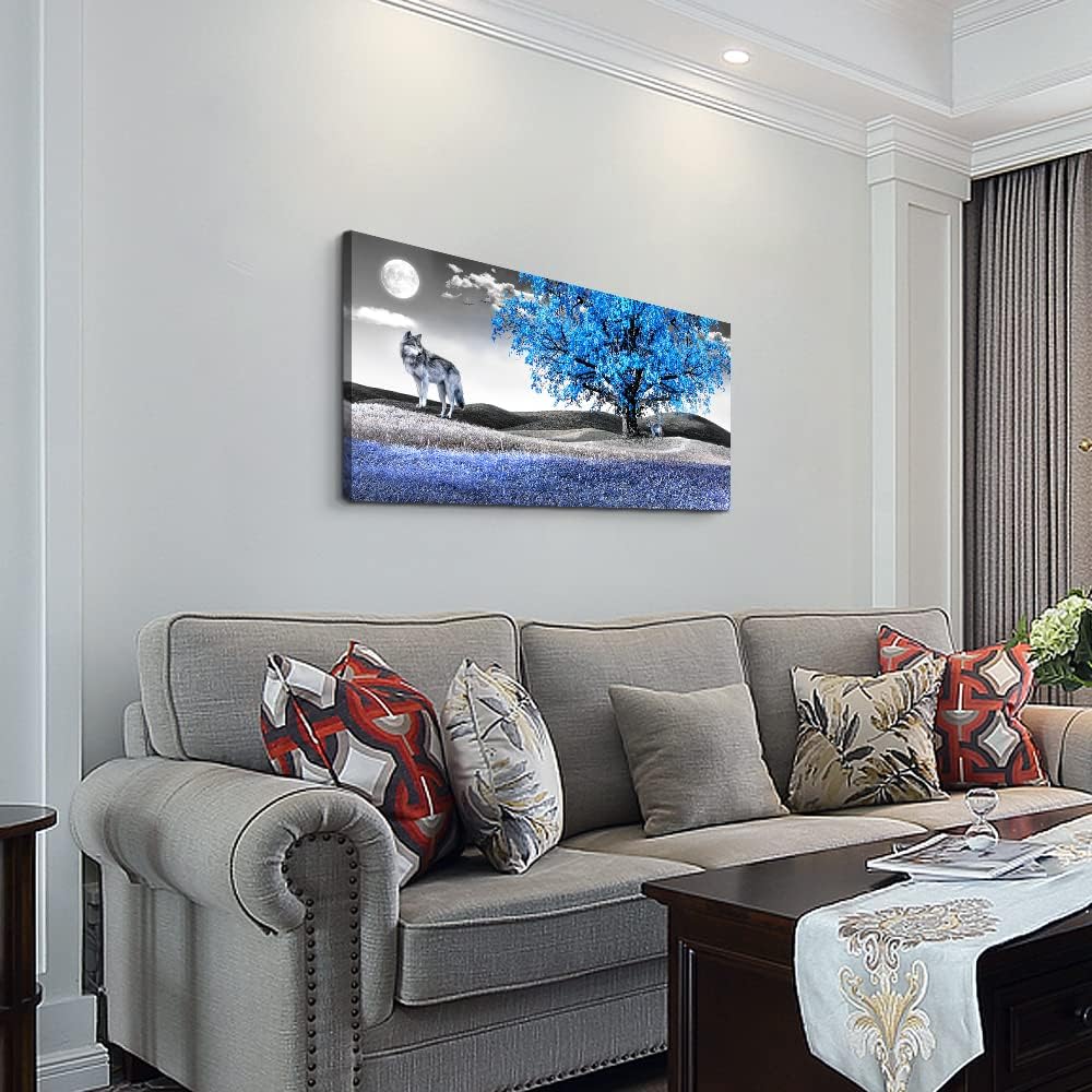 Canvas Wall Art For Living Room Family Wall Decor For Bedroom Modern Office Decorations Blue Tree Wall Pictures Artwork Black And White Scenery Paintings Room Canvas Art Prints Home Decor 20" X 40"
