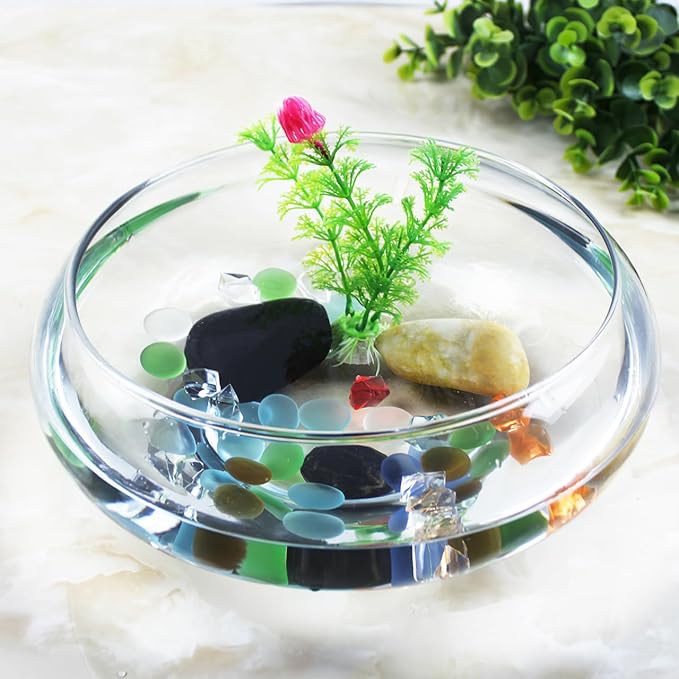 BESPORTBLE Transparent Desktop Aquarium Tank for Betta and Goldfish, 9.52x9.52x3.93 Inch Plastic Fish Bowl, 2800ml Shatterproof Fish Container for Home and Office Decor