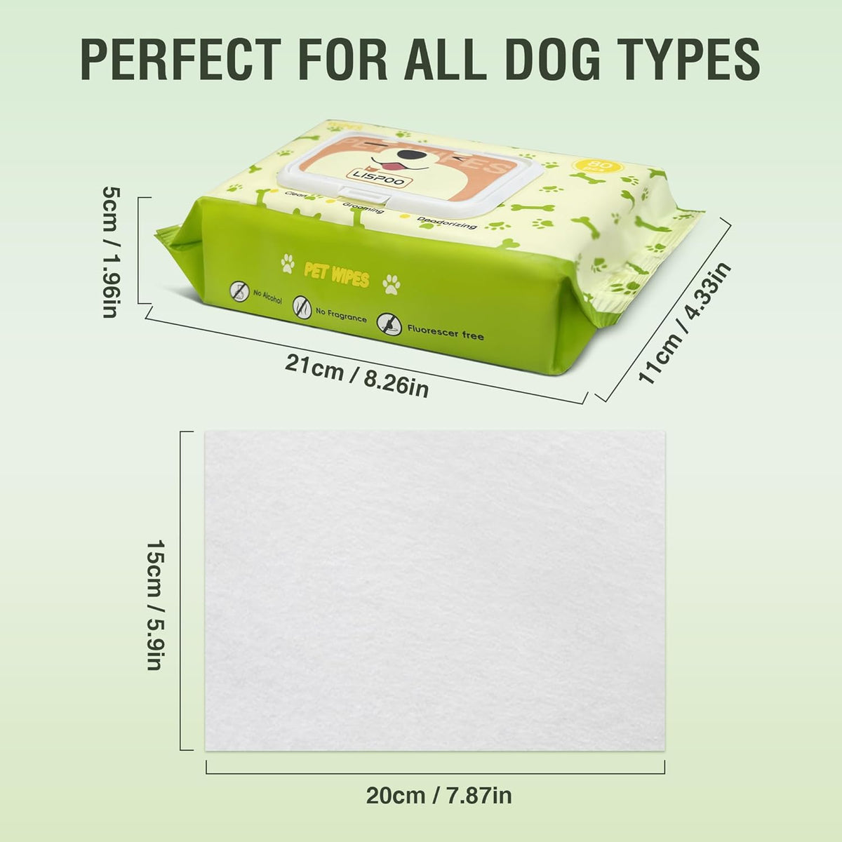 Pet Wipes -Cleaning and Grooming for All Pets, Alcohol-Free Portable Pack, Gentle for Face, Body, Paws and Butt-Thick Nonwoven Fabric-80 Count
