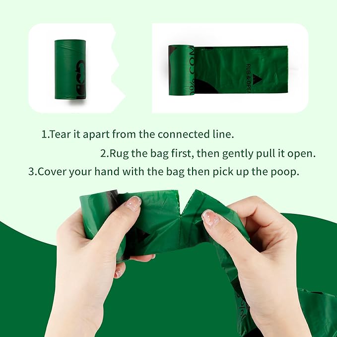 Certified 100% Compostable Poop Bags for Dogs, 120 Count Guaranteed Leak Proof and 18 Microns Extra Thick Dog Waste Bag, 18 Rolls of Plant Based Doggie Poop Bag, No Scented with ASTM D6400 & EN13432