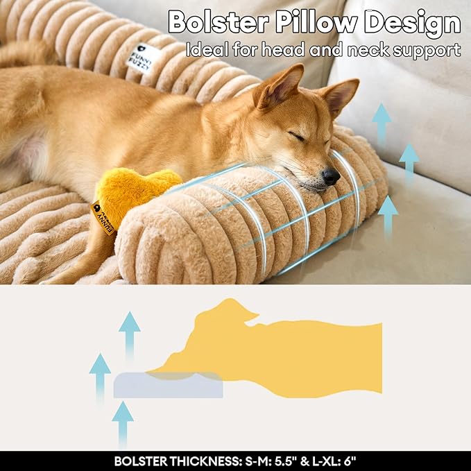 FUNNY FUZZY Pet Couch Cover for Sofa, Calming Dog Bed for Couch, Fluffy Plush Dog Couch Mat for Furniture Protector for Medium Dogs and Cats, 33×28 in, Khaki