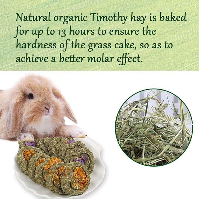 36Pcs Bunny Chew Toys,Natural Timothy Hay Handmade Grass Cakes Molar Treats for Bunny Chinchilla Guinea Pig Dwarf Rabbit Improves Teeth Health
