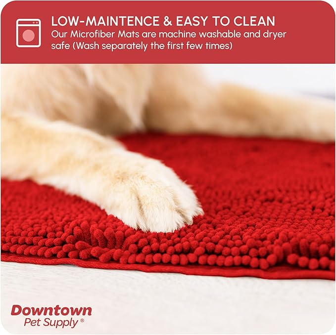 My Doggy Place Microfiber Dog Mat for Muddy Paws, 8' x 2' Red - Non-Slip, Absorbent and Quick-Drying Dog Paw Cleaning Mat, Washer and Dryer Safe - Hallway Runner