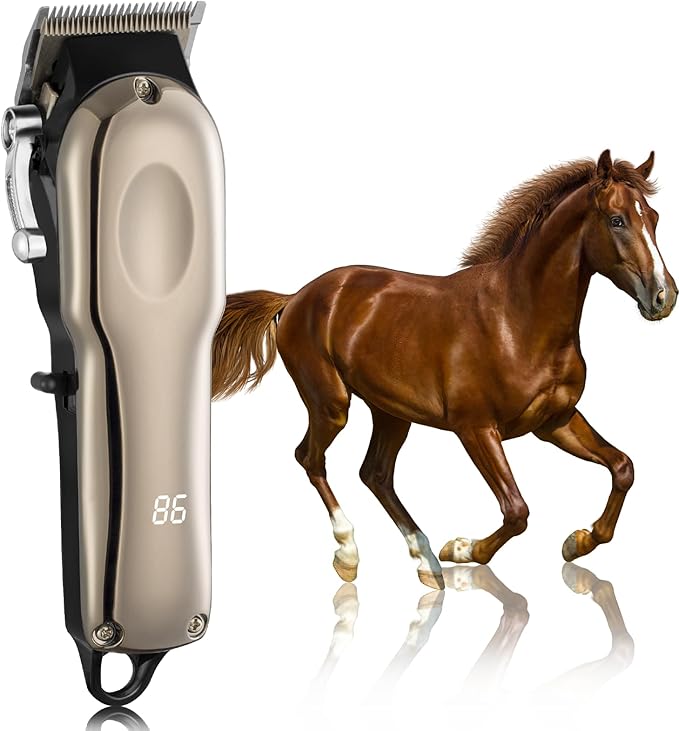 Horse Clippers Cordless Quiet, Professional Livestock Clippers with 4 Guide Guards, Electric Rechargeable Cordless Grooming Clippers for Horse, Cats and Dogs