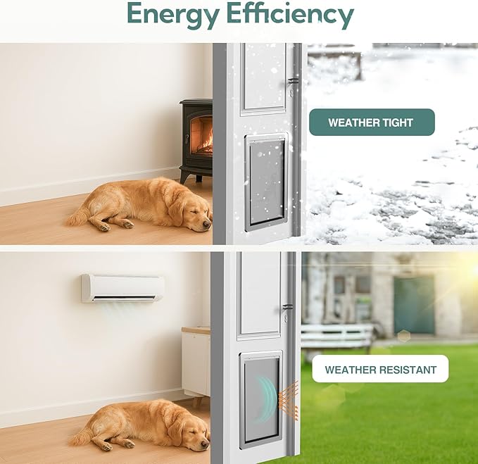 [Parab House] Aluminum XL Dog Door for Door, Open Size:24.4" H x 13.8'', Heavy Duty Doggy Door with Full Enclosed Magnetic Flaps,Extreme Weather Doggie Doors,Giant Doggie Door(Silver, XLarge)Pet Door