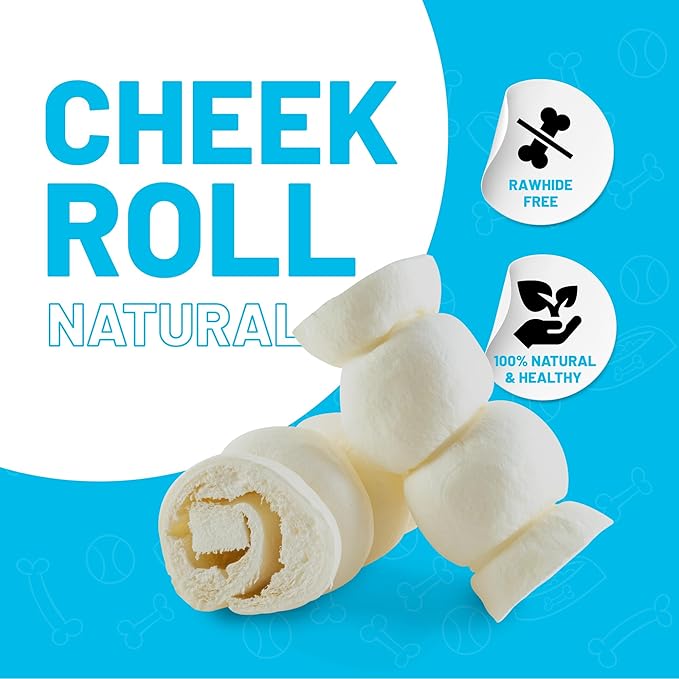 Sitka Farms Beef Cheek ROLL Natural 5-6 Inch (4 Count) Extra Thick Dog Chew Bones No Rawhide Sourced from Free Range Grass Fed/Healthy Teeth and Gums for Small Medium and Large Dogs