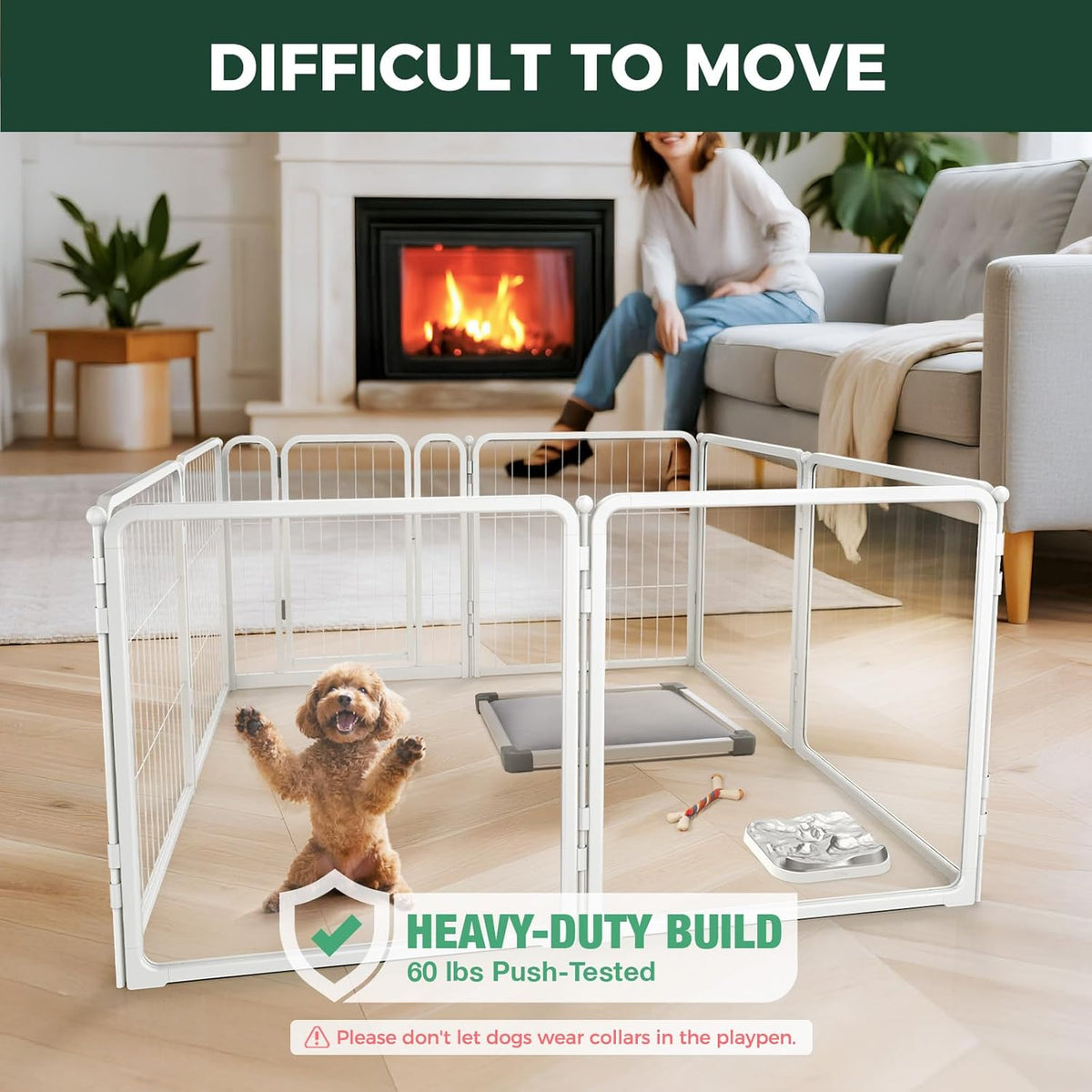 FXW Homeplus Unleashed Indoor Dog Playpen - Stress-Free and Safe Play, Heavy Duty 24 Inch 4 Acrylic Panels + 4 Wire Panels Dog Pen for Puppy and Small Dogs, White│Patented