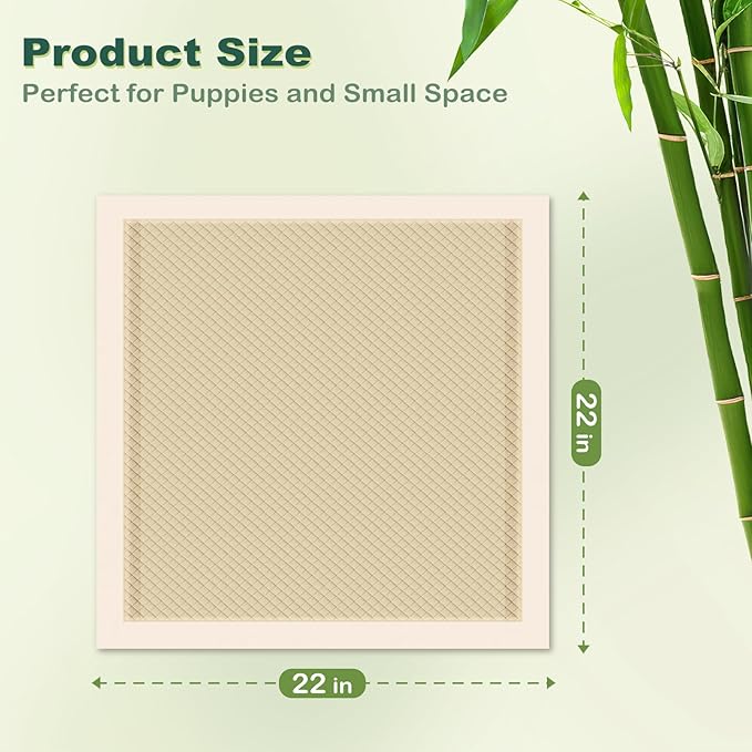 MIZOK Puppy Pads Small 22x22 Pee Pads for Dogs Bamboo Odor Eliminating & 6-Layer Absorbent Leak-Proof Dog Pee Pads Potty Training with Adhesive Tabs, Disposable (100 Counts)