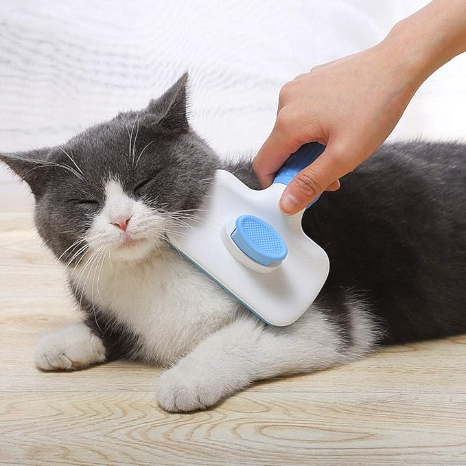 Self Cleaning Slicker Brush,Dog Brush & Cat Brush with Massage Particles,Removes Loose hair & Tangles,Skin Friendly & Promote Circulation-Blue 1
