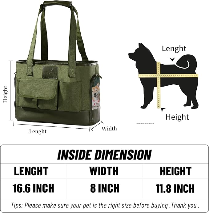 Dog Carrier, Cat Carrier, Pet Carrier, Foldable Waterproof Premium Oxford Cloth Dog Purse, Portable Bag Carrier for Small to Medium Cat and Small Dog（Green）