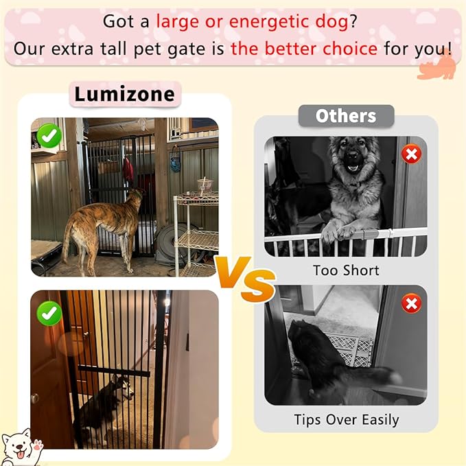 Lumizone Extra Tall Pet Gate 55.12" High Pressure Mounted 30.12"-34.05" Extra Wide (9 Sizes) 1.37" Gap for Cat Dog Stairs Doorway Hallway No Drilling Auto-Close (30.12"-34.05" W, Black)