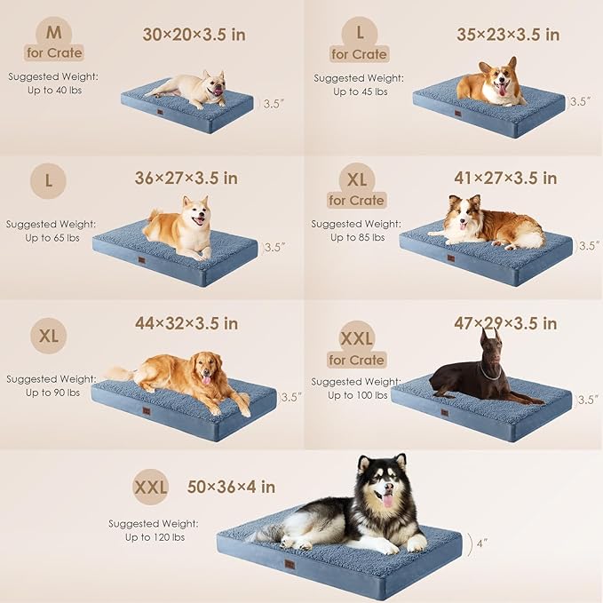 EHEYCIGA Orthopedic XXL Dog Beds for Jumbo Dogs with Removable Washable Cover for Crate, Spa Blue, 47x29