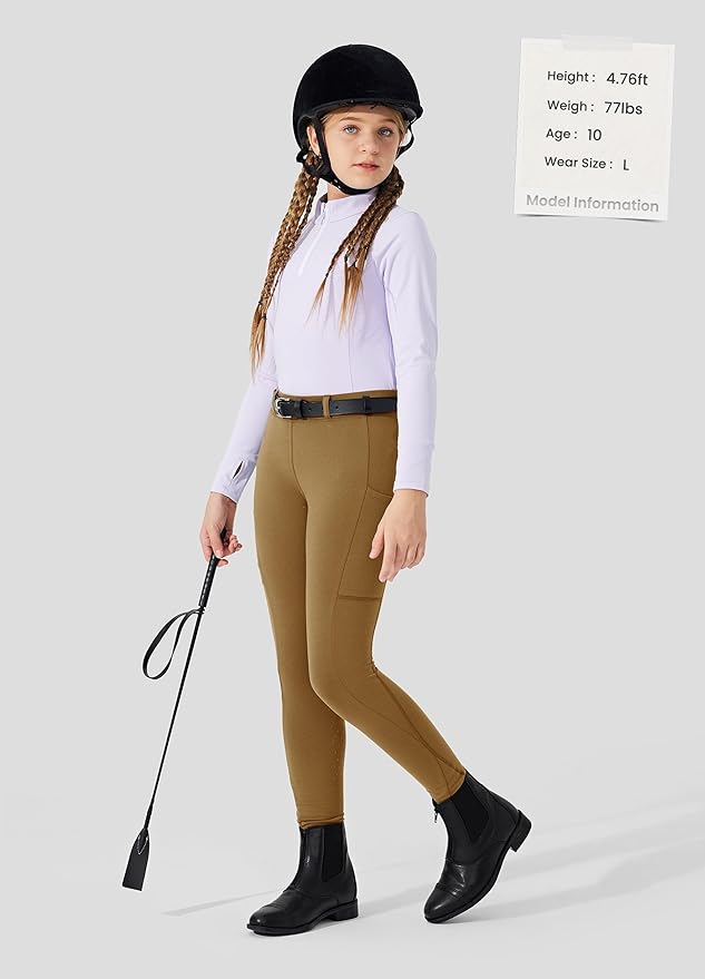 Willit Girls Fleece Horse Riding Pants Equestrian Breeches Kids Winter Riding Tights Thermal Schooling Tights