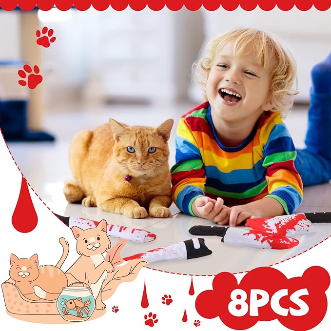 Honoson 8 Pcs Knife Cat Chew Toys Catnip Toys Interactive Stuffed Kitten Chew Toys Teething Resistant for Christmas Halloween Indoor Kitten Cats Boredom Relief Teeth Cleaning(Knife Pattern)