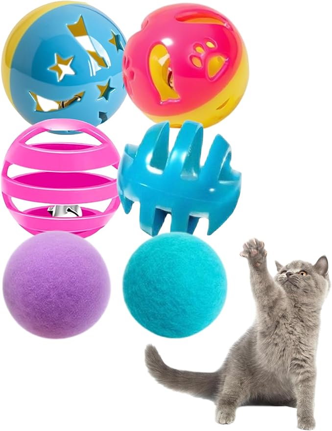 6-Pack Cat Toys for Indoor Cats, Playfully Content (1.5'', Basic Cat Toy Set)