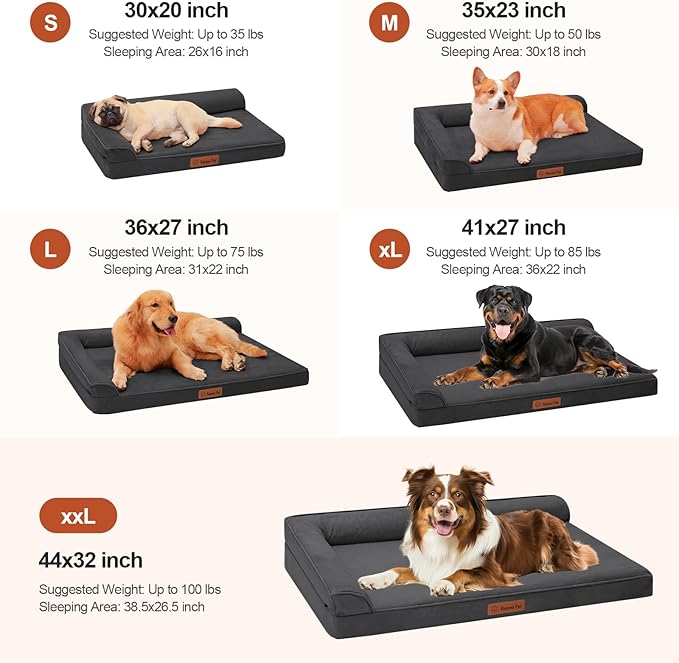 Chew Proof Dog Bed, 3" Memory Foam Dog Bed for Medium and Large Dogs, Removable and Washable Microsuede Cover, Waterproof Liner, Nonskid Bottom, 44x32, XXL Dark Grey