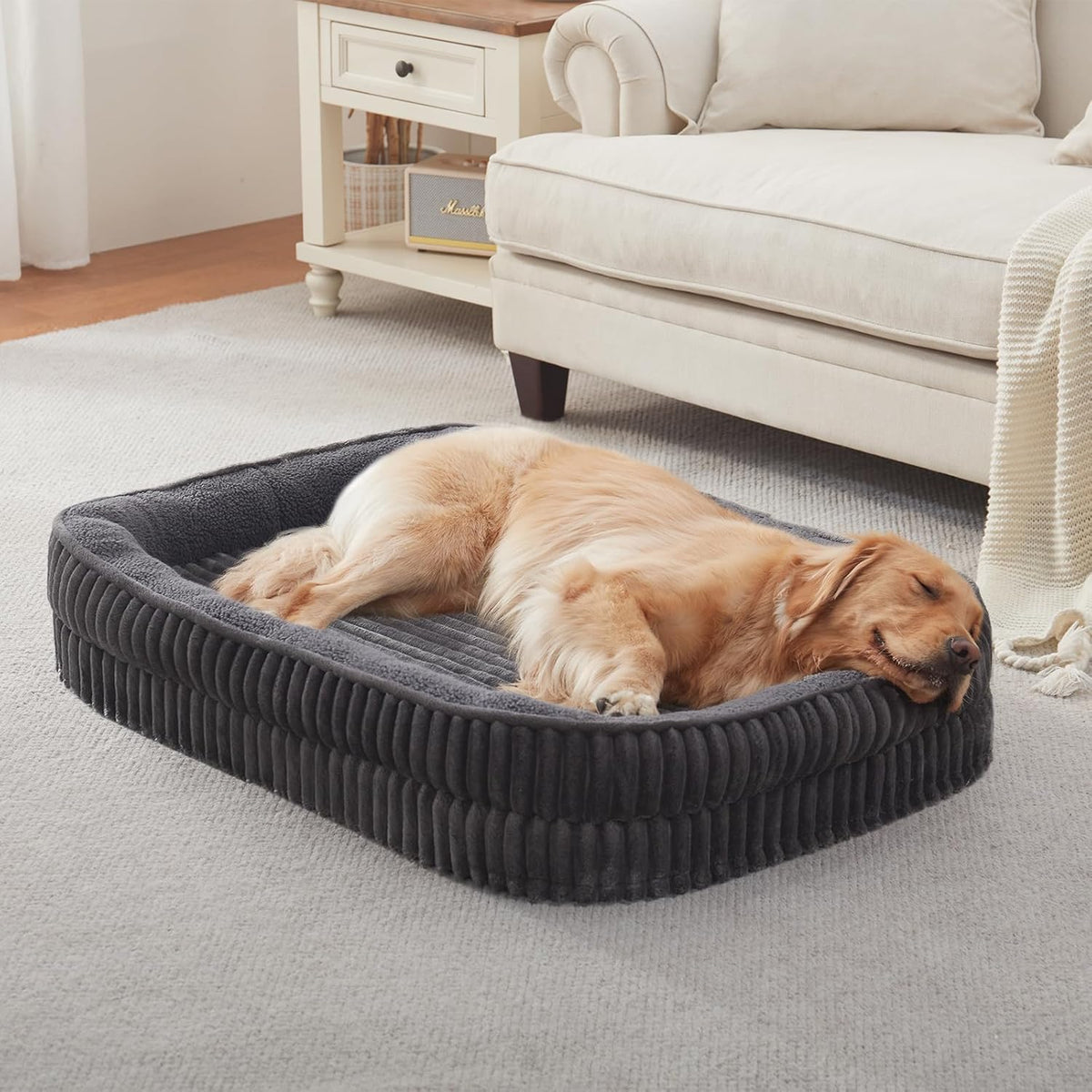 Orthopedic Dog Bed for Large Dogs Breeds, High Density Egg Crate Foam Dog Sofa Beds,Oval Kennel Bed, Pet Couch Bed with Four Sided Bolster, Removable Washable Cover& Non-Slip Bottom
