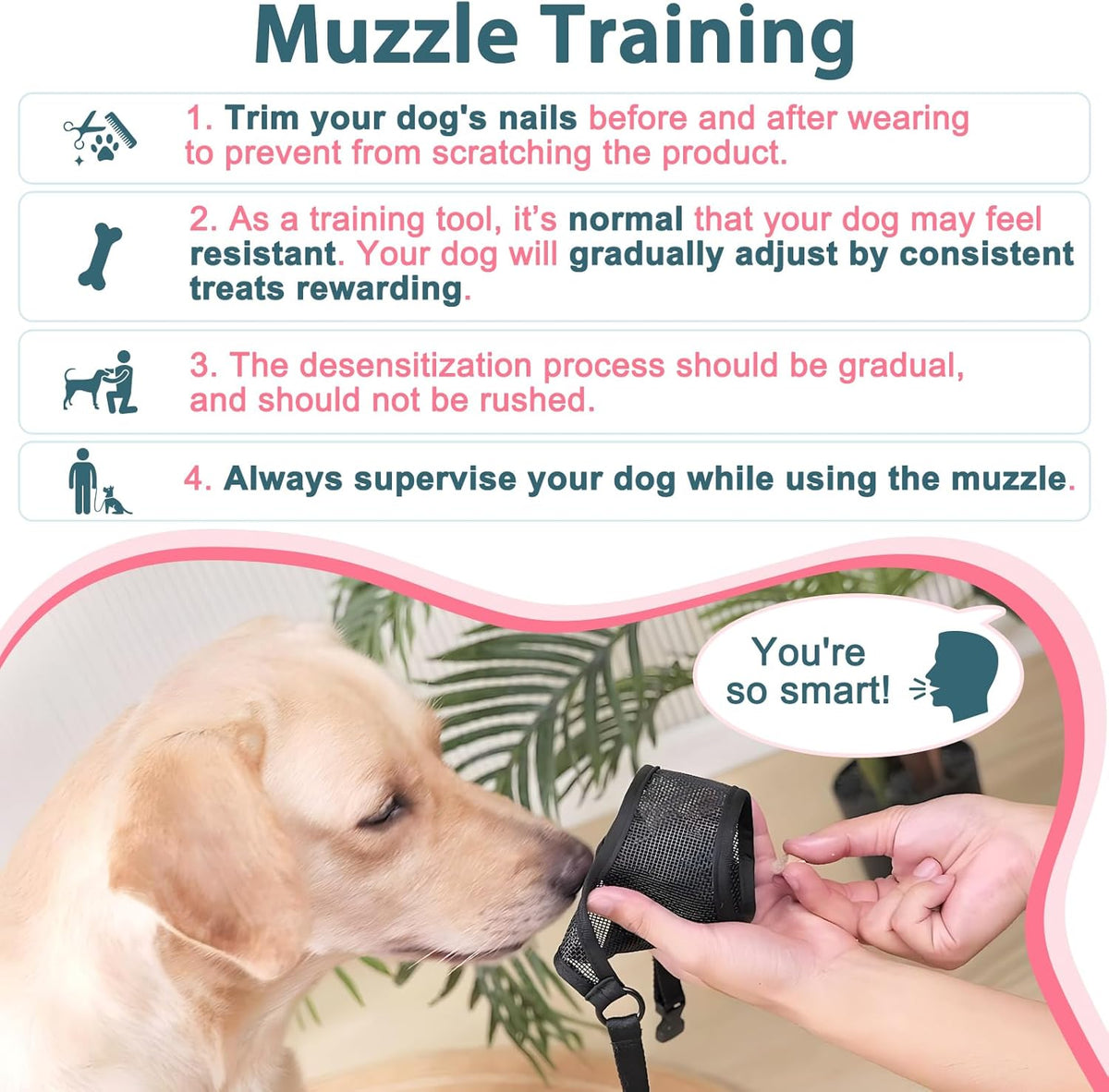 LUCKYPAW Dog Muzzle, Mesh Muzzle for Large Medium Small Dogs, Soft Mouth Guard for Biting Chewing, Breathable Mouth Guard with Adjustable Strap for Training(Hot Pink, XL(Snout:11"-12.25"))
