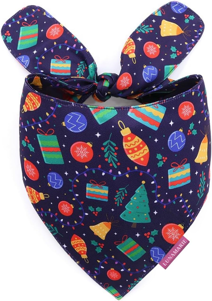 LunaMarie - Luxury Pet Birthday Bandanas -Premium & Silky Poly Fabric | 100% Handmade | Custom Shape Dual Layered (Christmas Tree, Small)