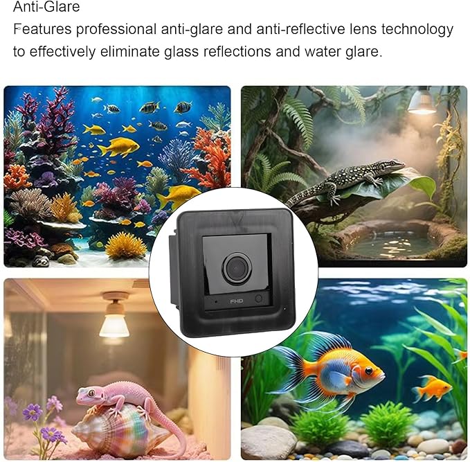 Fish Tank Camera, 2K HD Anti Glare WiFi Aquarium Pet Camera with 140 Wide Angle AI Motion Detection for Reptile Terrarium
