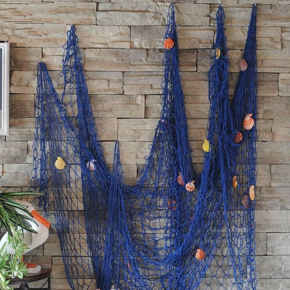 Nature Fish Net Wall Decoration with Shells, Ocean Themed Wall Hangings Fishing Net Party Decor for Pirate Party,Wedding,Photographing Decoration
