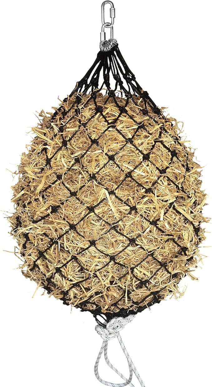 Hay Net for Horses,36 Inch Length Slow Feed Hay Net, Premium PE Material Hay Bags for Horses Goats Sheep, Easy to Hang with Steel Quick Links
