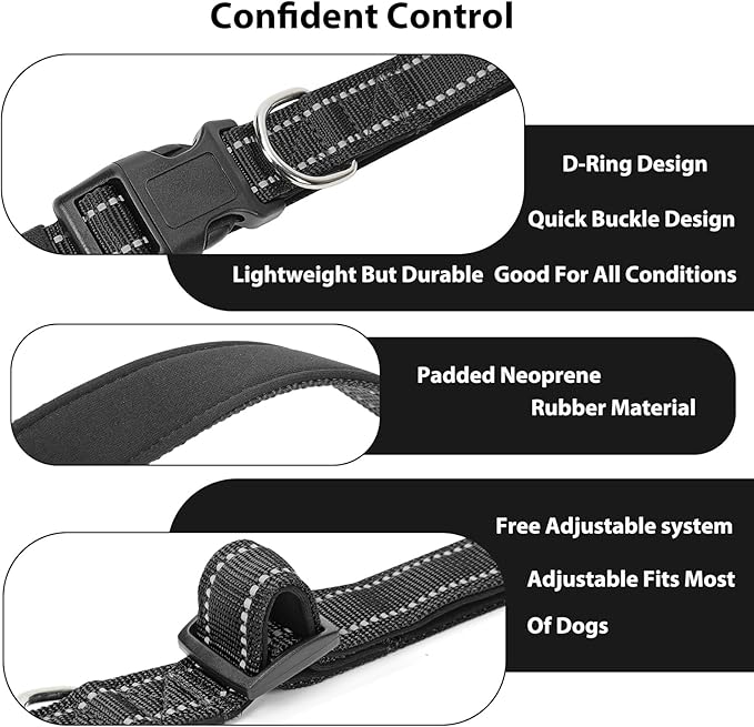 Reflective Dog Collar Padded with Soft Neoprene Breathable Quick Release Basic Dog Collars for Medium Large Dogs Black Boy Girl